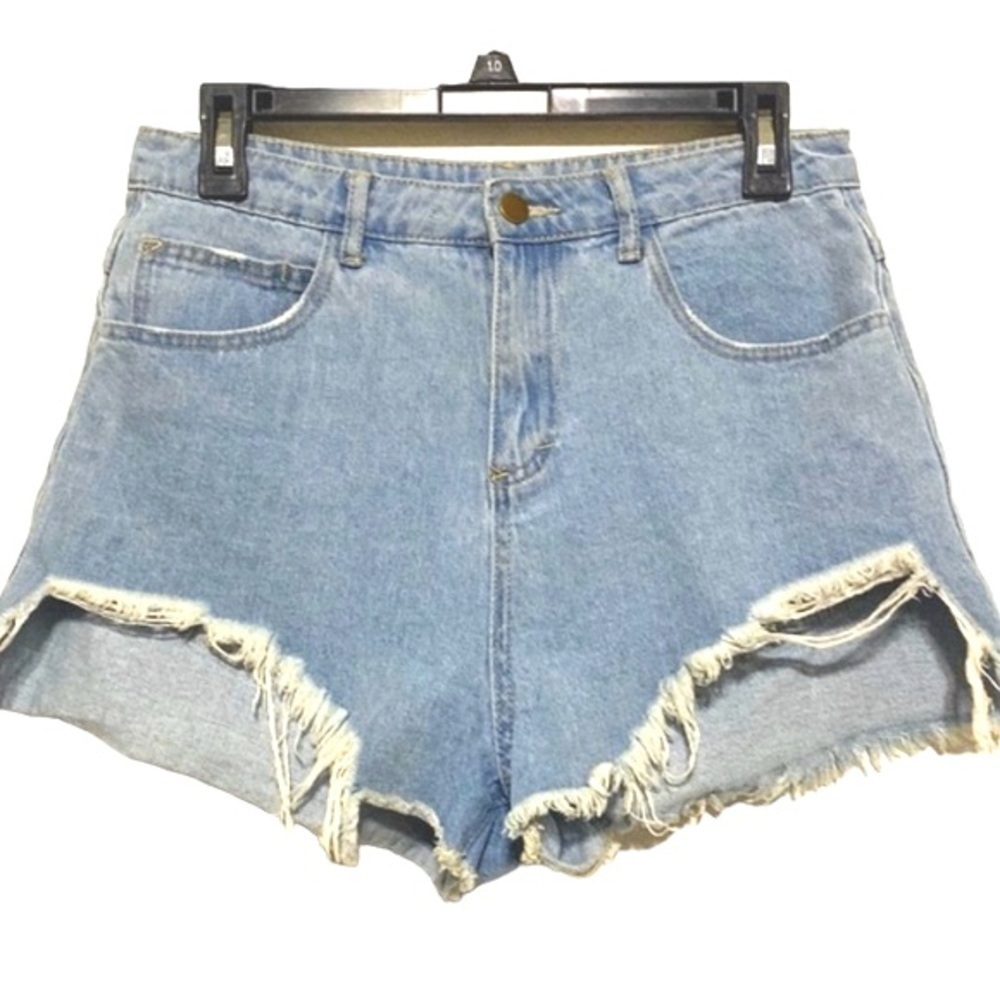 Princess Polly Light Wash Distressed Denim High Waist Cutoff Shorts Size 8